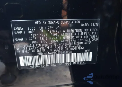 2025 Subaru Ascent Premium 7-Passenger from USA, damaged, VIN 4S4WMADD0S3439228